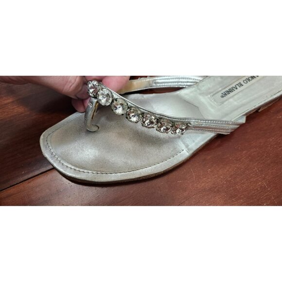 Manolo Blahnik Silver Crystal Thong Sandals Size 39.5 / 9.5 Designer Slide Shoes - Picture 4 of 15